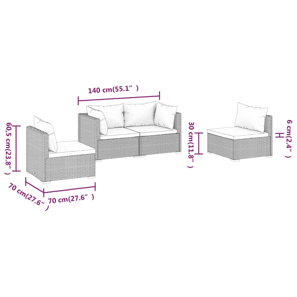 4-delige Loungeset met kussens poly rattan grijs Tuinsets | Creëer jouw Trendy Thuis | Gratis bezorgd & Retour | Trendy.nl