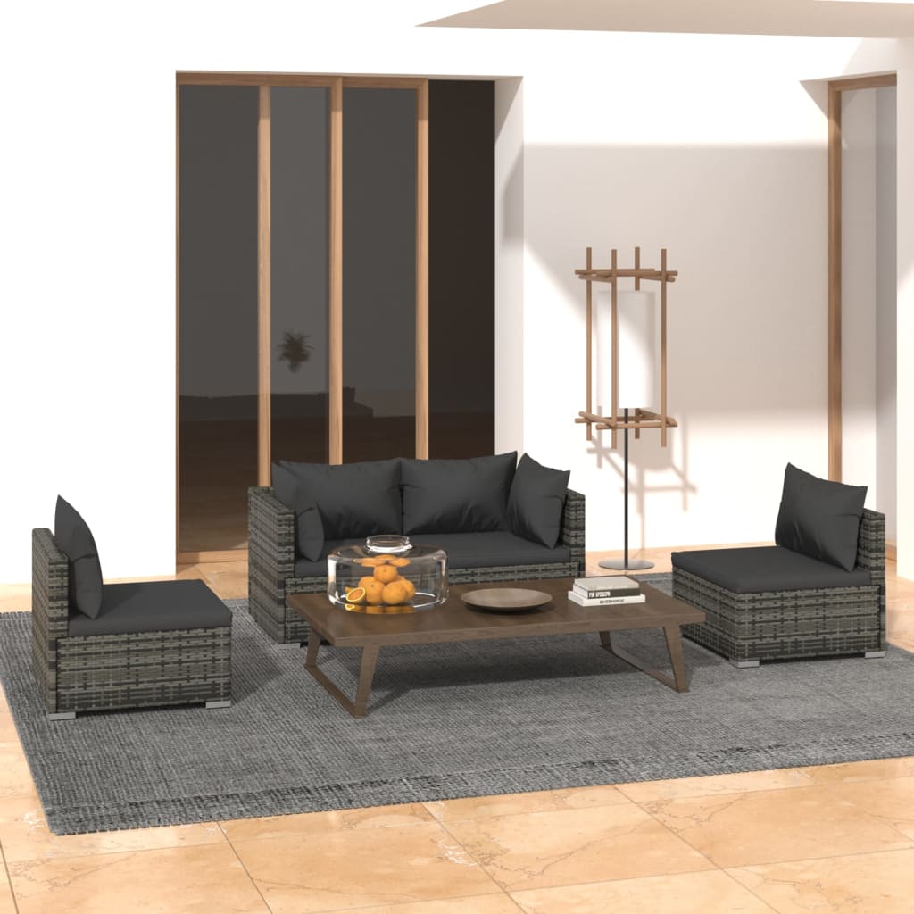 4-delige Loungeset met kussens poly rattan grijs Tuinsets | Creëer jouw Trendy Thuis | Gratis bezorgd & Retour | Trendy.nl