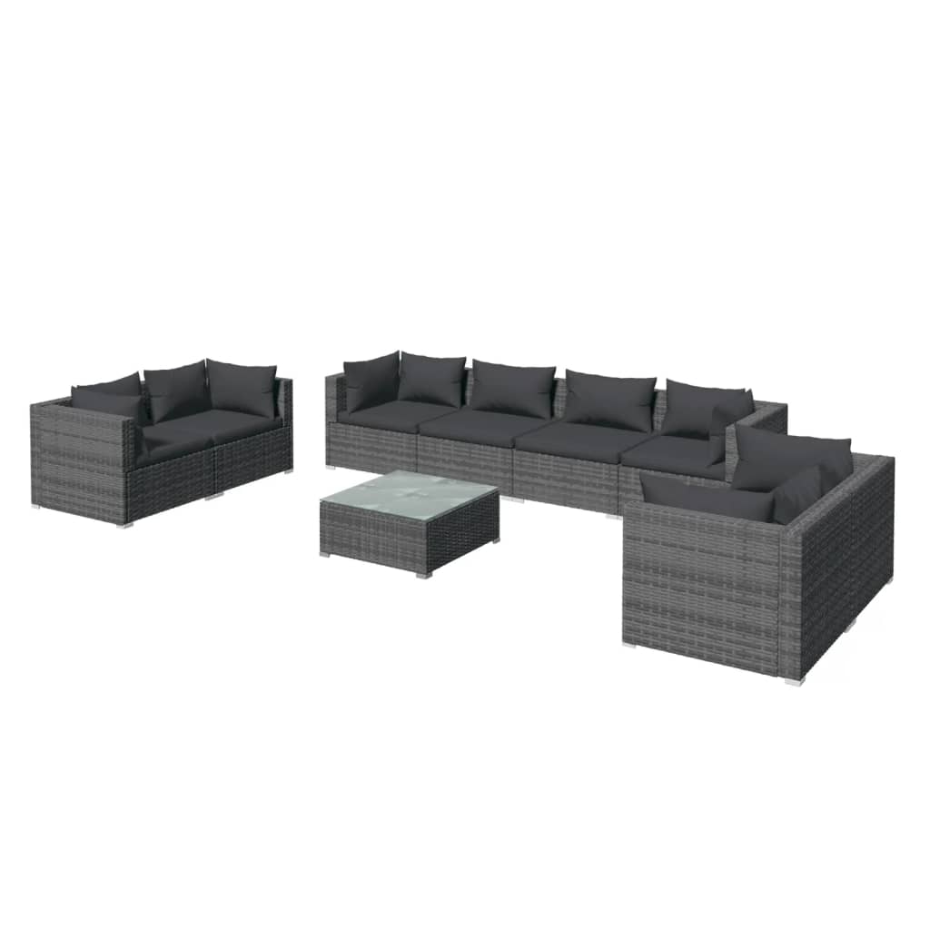 9-delige Loungeset met kussens poly rattan grijs Tuinsets | Creëer jouw Trendy Thuis | Gratis bezorgd & Retour | Trendy.nl