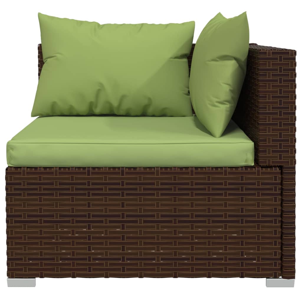 6-delige Loungeset met kussens poly rattan bruin