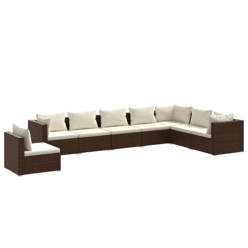 8-delige Loungeset met kussens poly rattan bruin Tuinsets | Creëer jouw Trendy Thuis | Gratis bezorgd & Retour | Trendy.nl