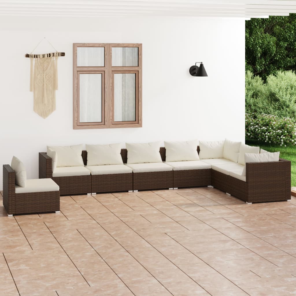 8-delige Loungeset met kussens poly rattan bruin Tuinsets | Creëer jouw Trendy Thuis | Gratis bezorgd & Retour | Trendy.nl