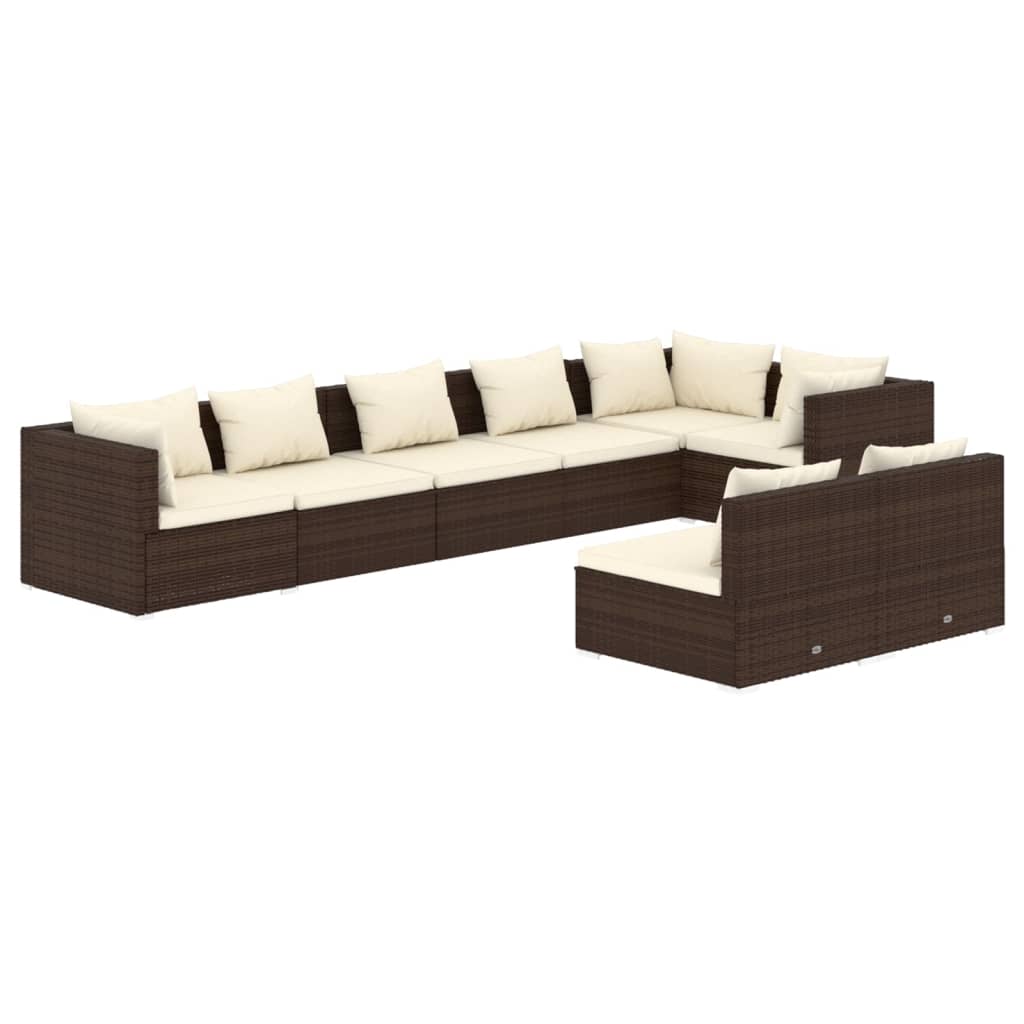 8-delige Loungeset met kussens poly rattan bruin Tuinsets | Creëer jouw Trendy Thuis | Gratis bezorgd & Retour | Trendy.nl