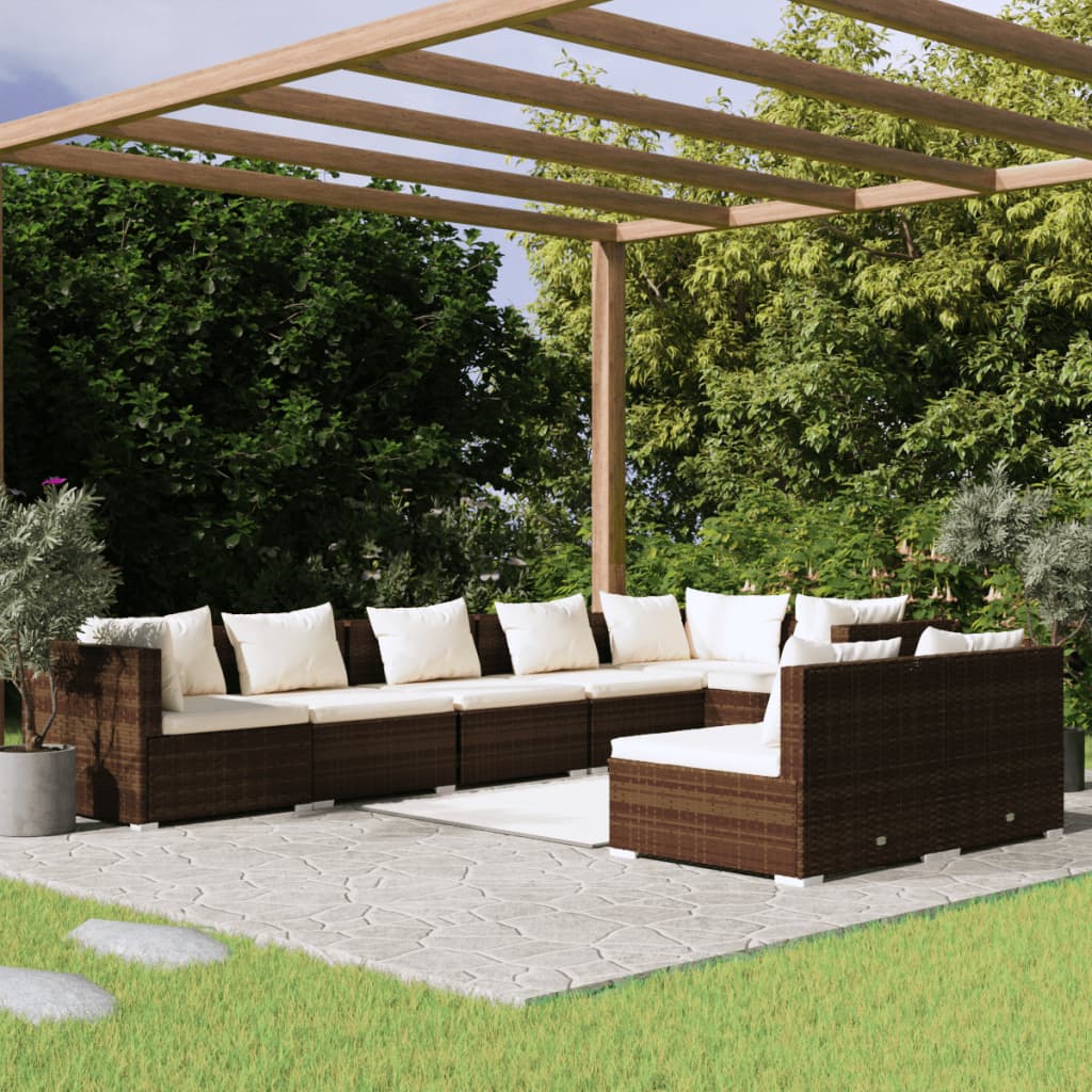 8-delige Loungeset met kussens poly rattan bruin Tuinsets | Creëer jouw Trendy Thuis | Gratis bezorgd & Retour | Trendy.nl