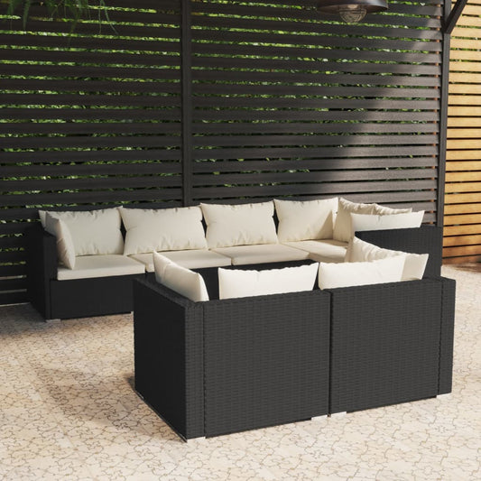 7-delige Loungeset met kussens poly rattan zwart Tuinsets | Creëer jouw Trendy Thuis | Gratis bezorgd & Retour | Trendy.nl