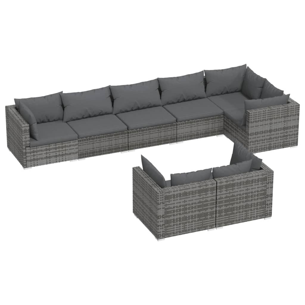 8-delige Loungeset met kussens poly rattan grijs