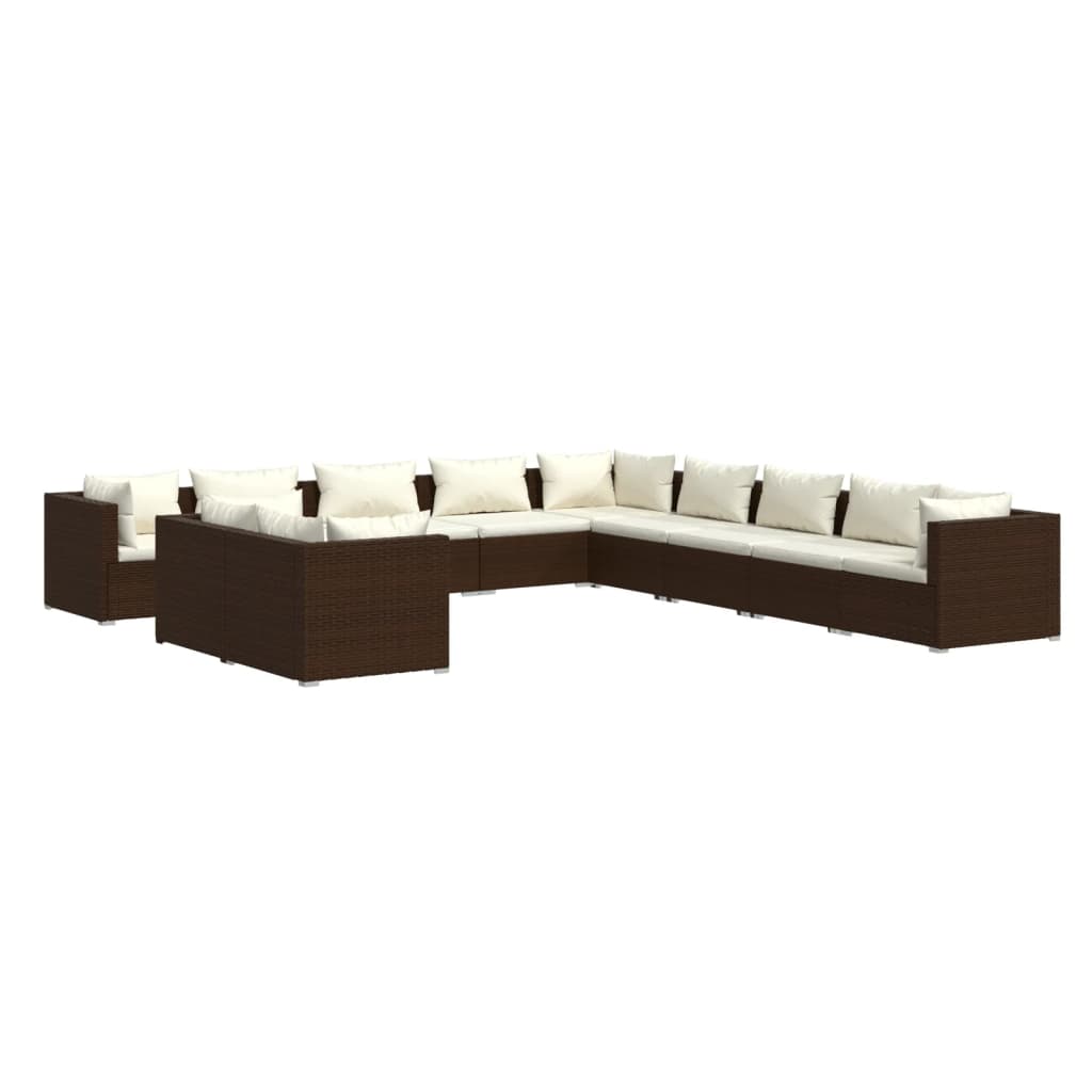 11-delige Loungeset met kussens poly rattan bruin Tuinsets | Creëer jouw Trendy Thuis | Gratis bezorgd & Retour | Trendy.nl