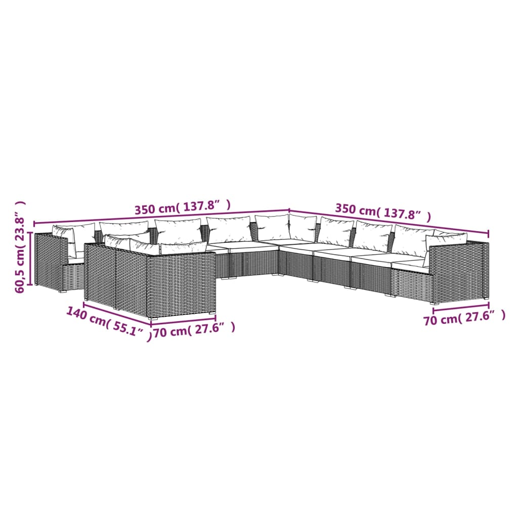 11-delige Loungeset met kussens poly rattan bruin Tuinsets | Creëer jouw Trendy Thuis | Gratis bezorgd & Retour | Trendy.nl