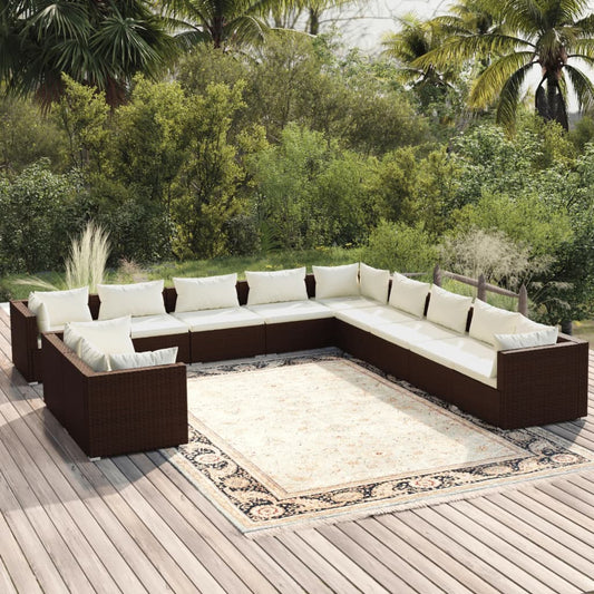 11-delige Loungeset met kussens poly rattan bruin Tuinsets | Creëer jouw Trendy Thuis | Gratis bezorgd & Retour | Trendy.nl