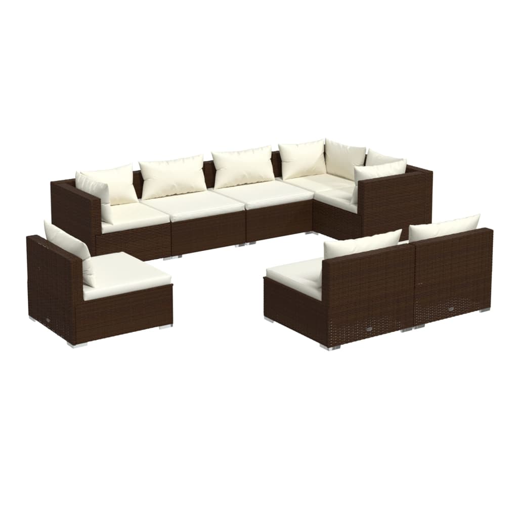 8-delige Loungeset met kussens poly rattan bruin Tuinsets | Creëer jouw Trendy Thuis | Gratis bezorgd & Retour | Trendy.nl