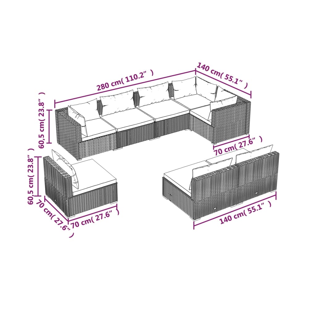 8-delige Loungeset met kussens poly rattan bruin Tuinsets | Creëer jouw Trendy Thuis | Gratis bezorgd & Retour | Trendy.nl