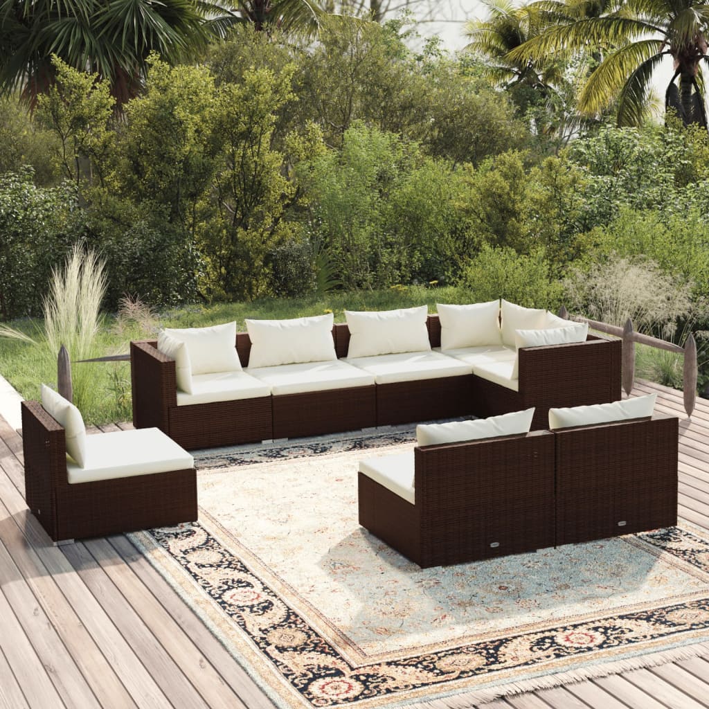 8-delige Loungeset met kussens poly rattan bruin Tuinsets | Creëer jouw Trendy Thuis | Gratis bezorgd & Retour | Trendy.nl