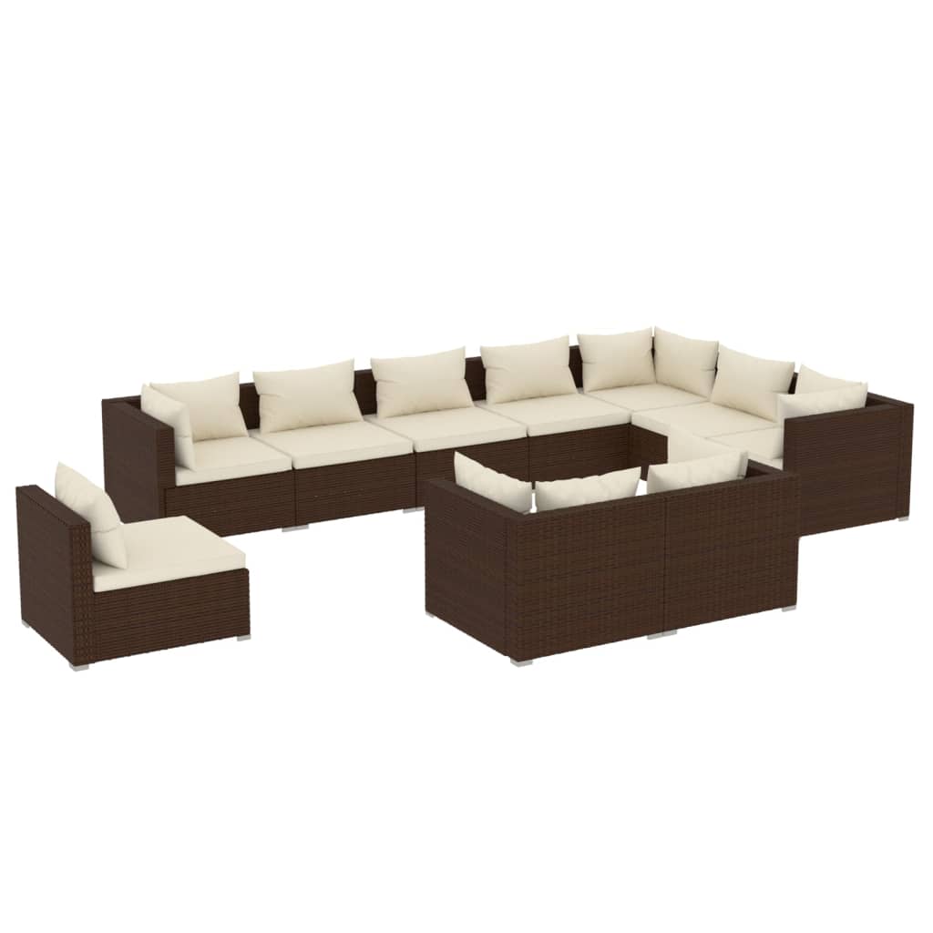 10-delige Loungeset met kussens poly rattan bruin Tuinsets | Creëer jouw Trendy Thuis | Gratis bezorgd & Retour | Trendy.nl