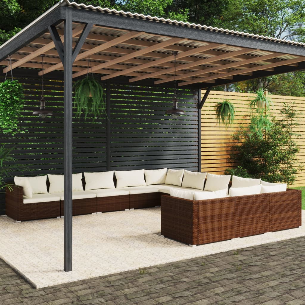 11-delige Loungeset met kussens poly rattan bruin Tuinsets | Creëer jouw Trendy Thuis | Gratis bezorgd & Retour | Trendy.nl