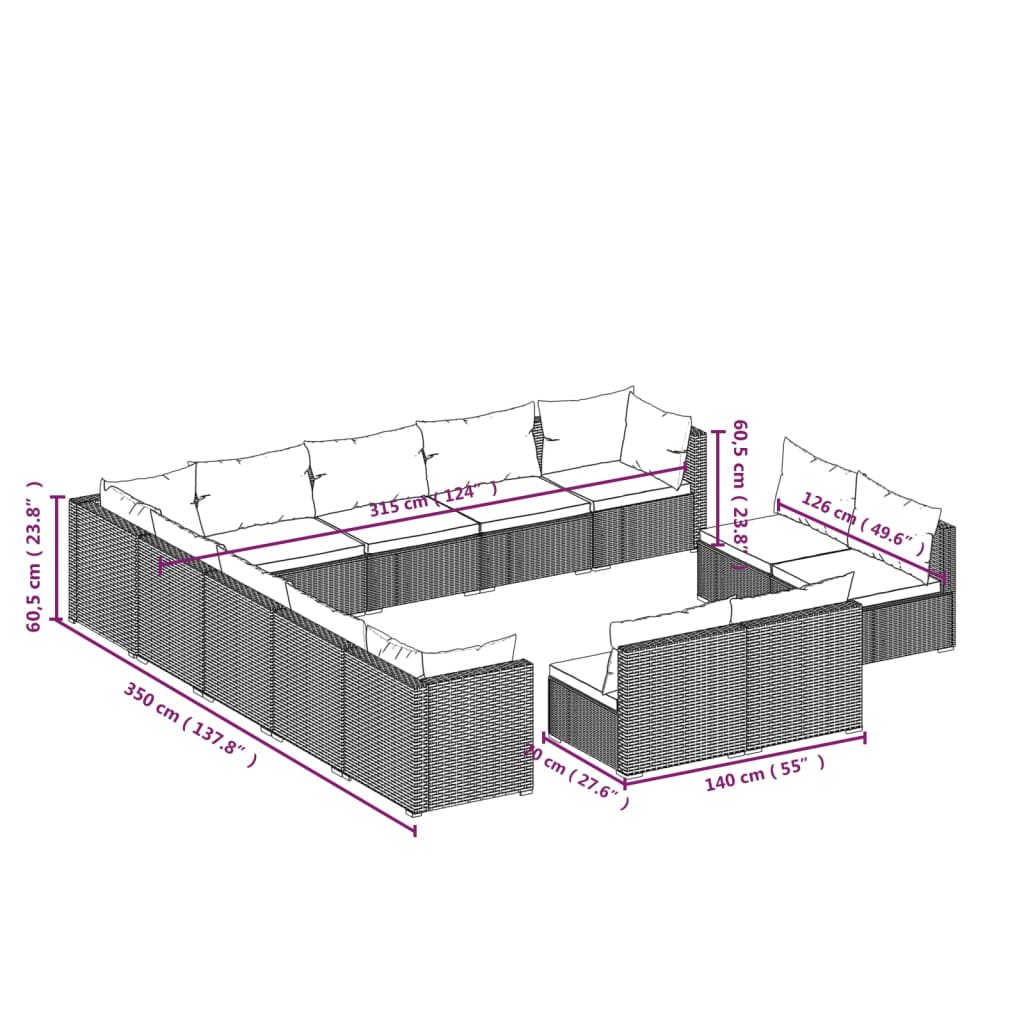 13-delige Loungeset met kussens poly rattan bruin Tuinsets | Creëer jouw Trendy Thuis | Gratis bezorgd & Retour | Trendy.nl