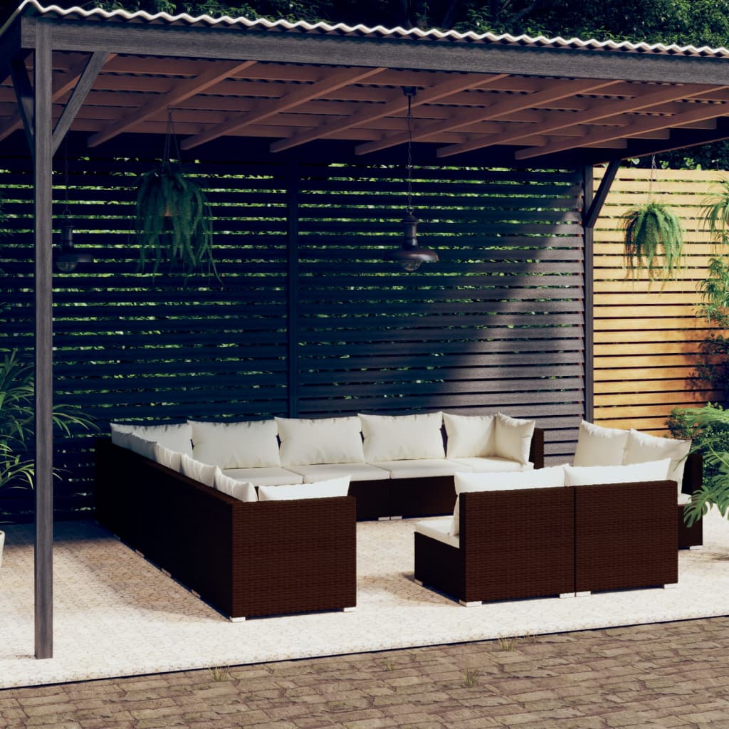 13-delige Loungeset met kussens poly rattan bruin Tuinsets | Creëer jouw Trendy Thuis | Gratis bezorgd & Retour | Trendy.nl