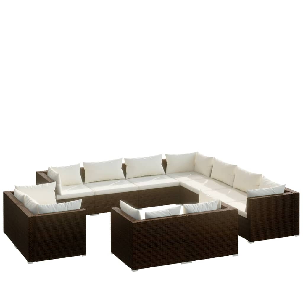 11-delige Loungeset met kussens poly rattan bruin Tuinsets | Creëer jouw Trendy Thuis | Gratis bezorgd & Retour | Trendy.nl