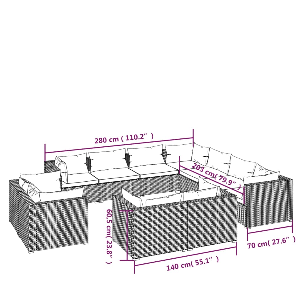 11-delige Loungeset met kussens poly rattan bruin Tuinsets | Creëer jouw Trendy Thuis | Gratis bezorgd & Retour | Trendy.nl