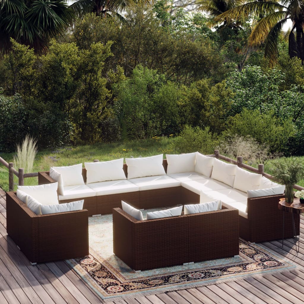 11-delige Loungeset met kussens poly rattan bruin Tuinsets | Creëer jouw Trendy Thuis | Gratis bezorgd & Retour | Trendy.nl