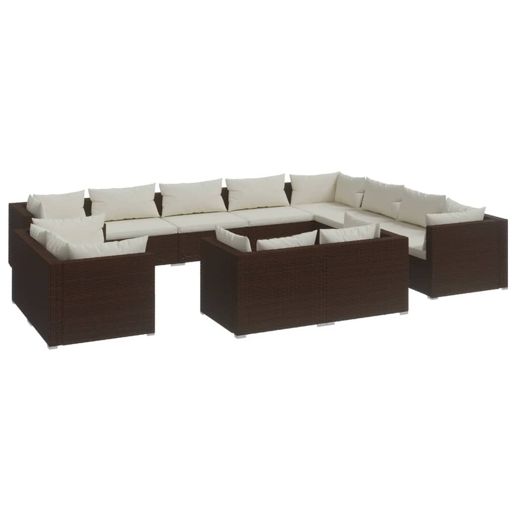 12-delige Loungeset met kussens poly rattan bruin Tuinsets | Creëer jouw Trendy Thuis | Gratis bezorgd & Retour | Trendy.nl