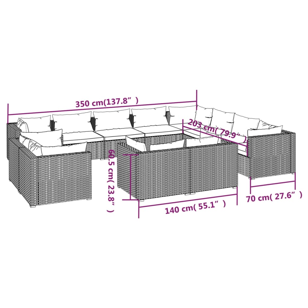 12-delige Loungeset met kussens poly rattan bruin Tuinsets | Creëer jouw Trendy Thuis | Gratis bezorgd & Retour | Trendy.nl