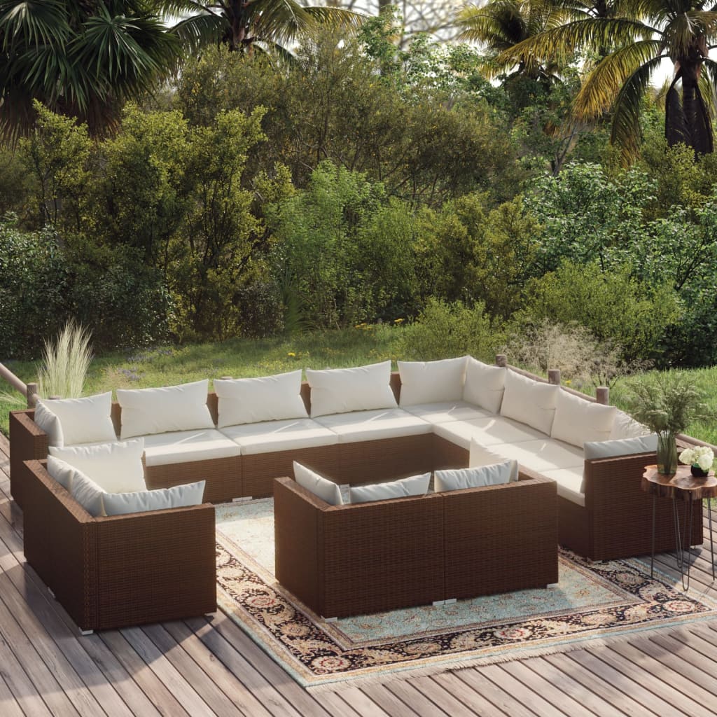 12-delige Loungeset met kussens poly rattan bruin Tuinsets | Creëer jouw Trendy Thuis | Gratis bezorgd & Retour | Trendy.nl