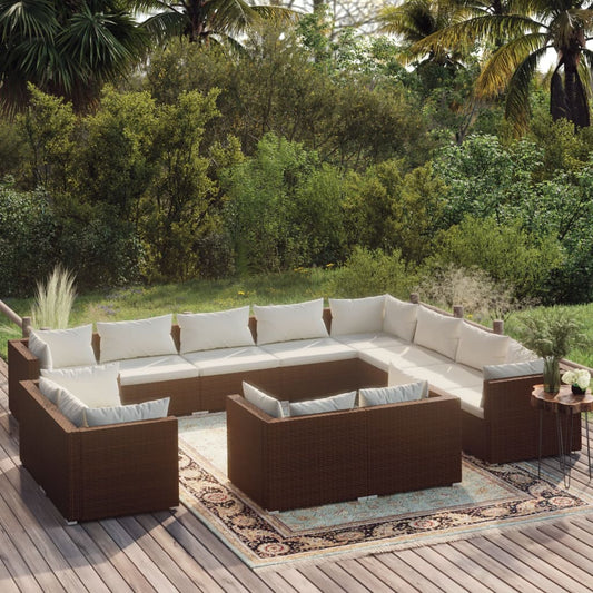 12-delige Loungeset met kussens poly rattan bruin Tuinsets | Creëer jouw Trendy Thuis | Gratis bezorgd & Retour | Trendy.nl