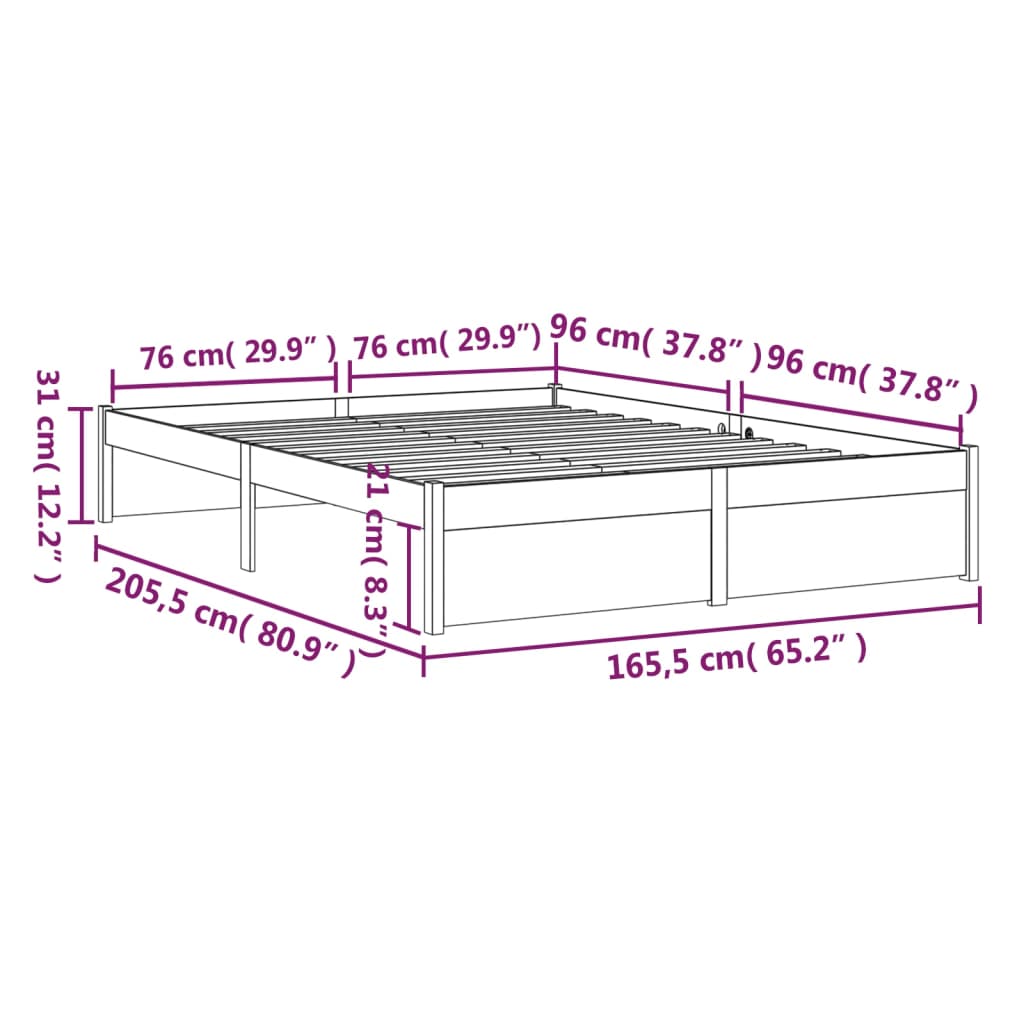 Bedframe zonder matras massief hout 160x200 cm