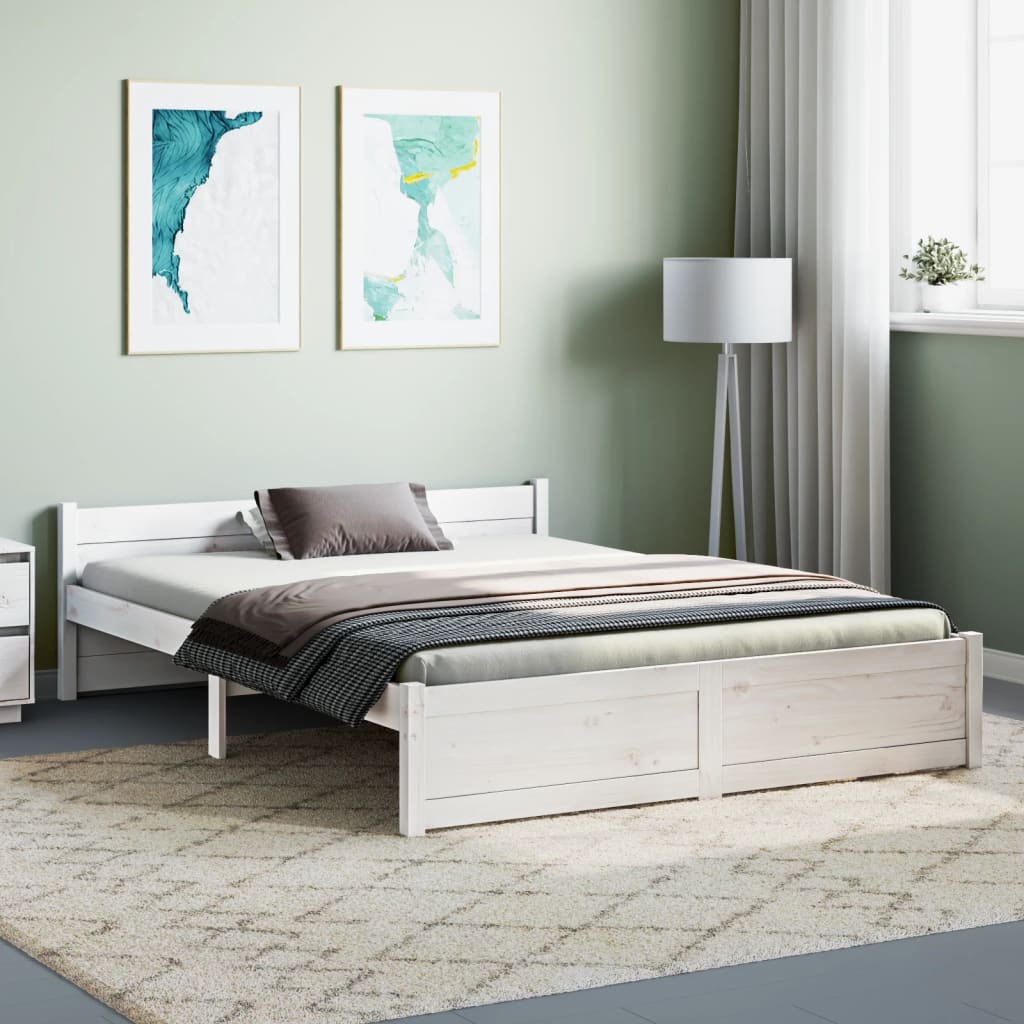 Bedframe massief hout wit 140x190 cm Bedden & bedframes | Creëer jouw Trendy Thuis | Gratis bezorgd & Retour | Trendy.nl