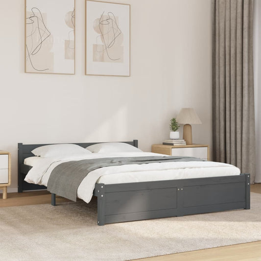 Bedframe massief hout grijs 140x190 cm Bedden & bedframes | Creëer jouw Trendy Thuis | Gratis bezorgd & Retour | Trendy.nl