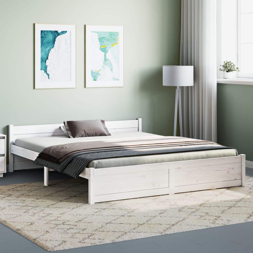 Bedframe massief hout wit 150x200 cm Bedden & bedframes | Creëer jouw Trendy Thuis | Gratis bezorgd & Retour | Trendy.nl