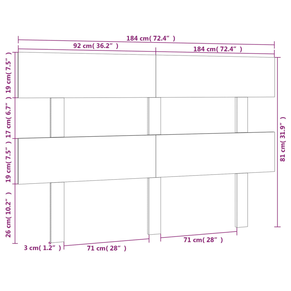 Hoofdbord 184x3x81 cm massief grenenhout grijs Hoofdborden en voetborden | Creëer jouw Trendy Thuis | Gratis bezorgd & Retour | Trendy.nl