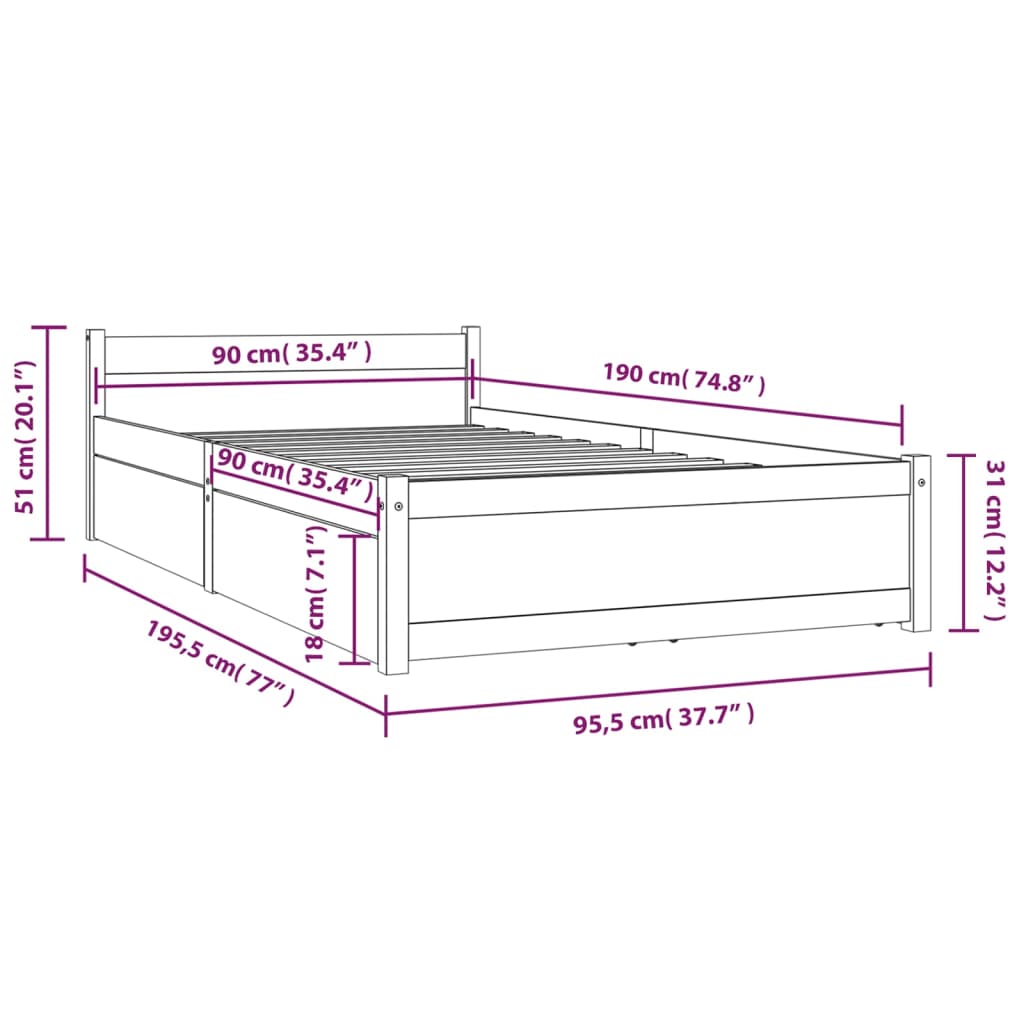 Bedframe met lades 90x190 cm Bedden & bedframes | Creëer jouw Trendy Thuis | Gratis bezorgd & Retour | Trendy.nl