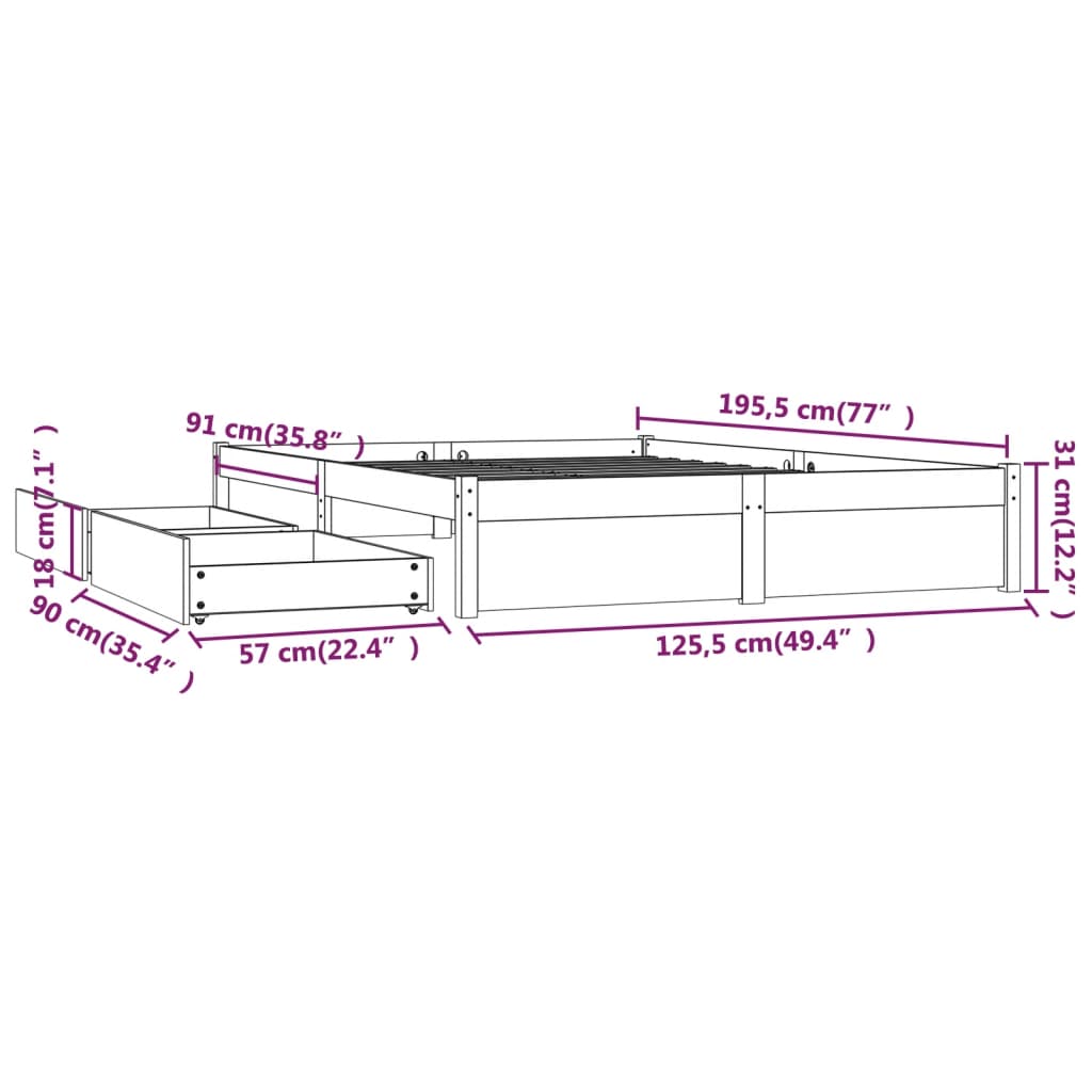 Bedframe met lades wit 120x190 cm