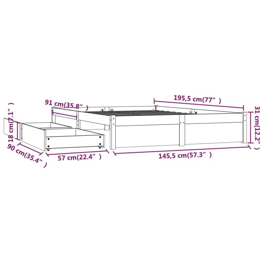 Bedframe met lades 140x190 cm