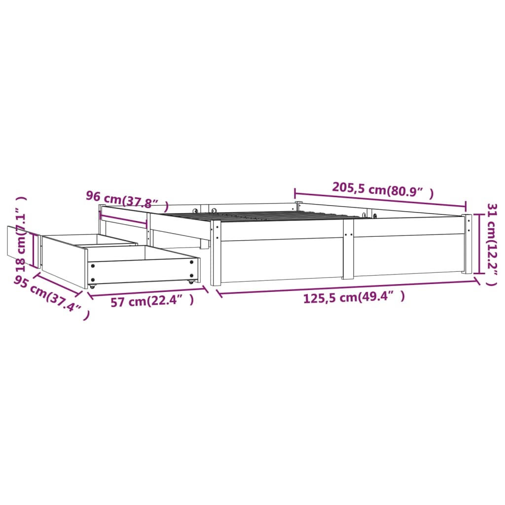 Bedframe met lades wit 120x200 cm