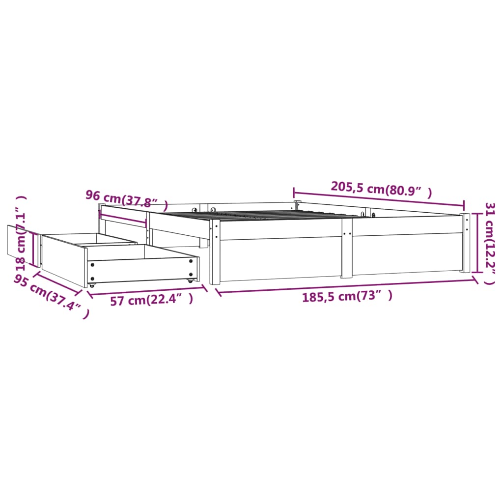 Bedframe met lades 180x200 cm