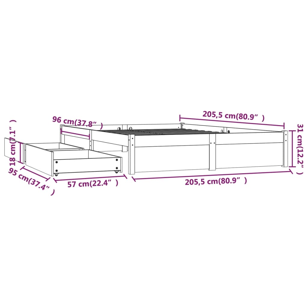 Bedframe met lades 200x200 cm