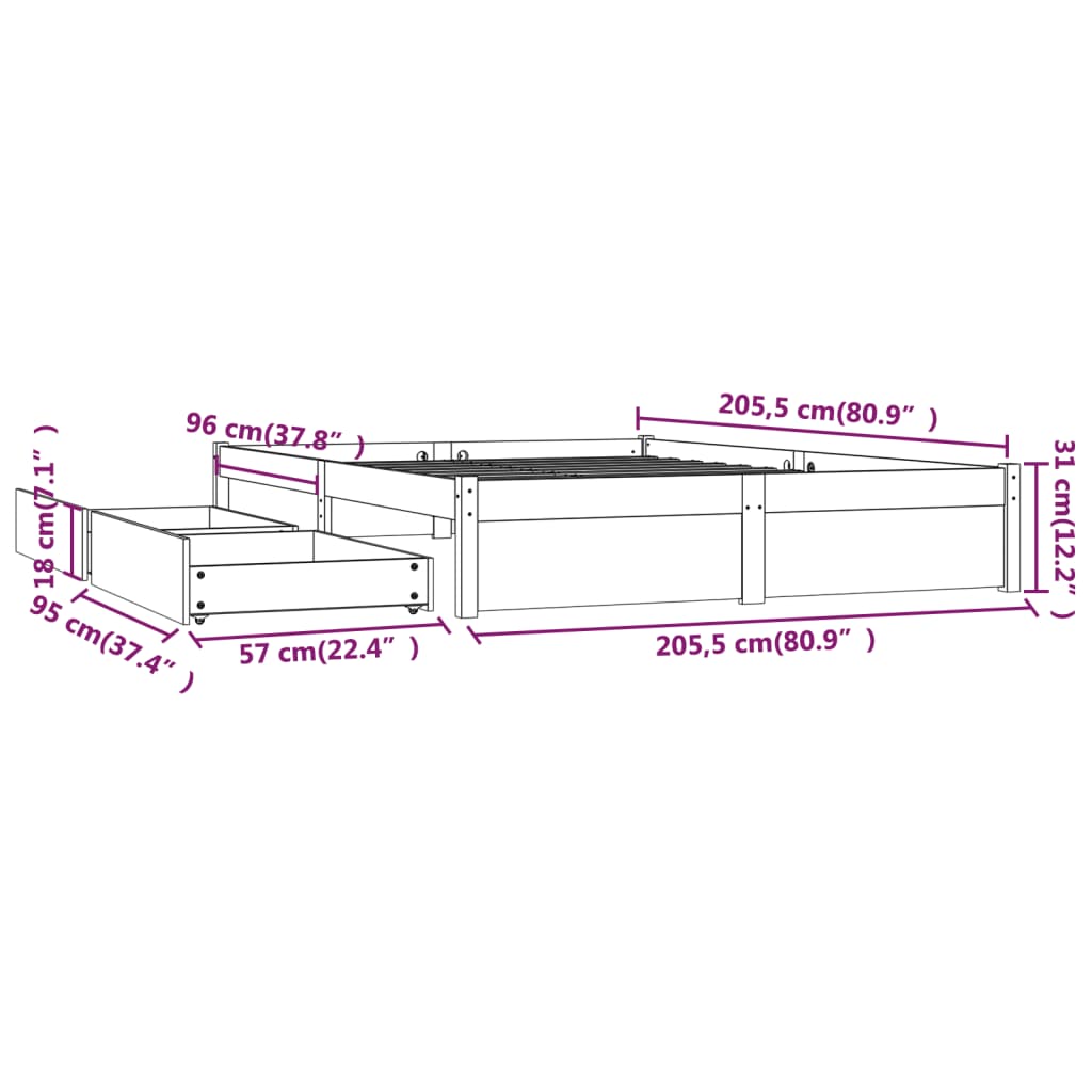 Bedframe met lades wit 200x200 cm