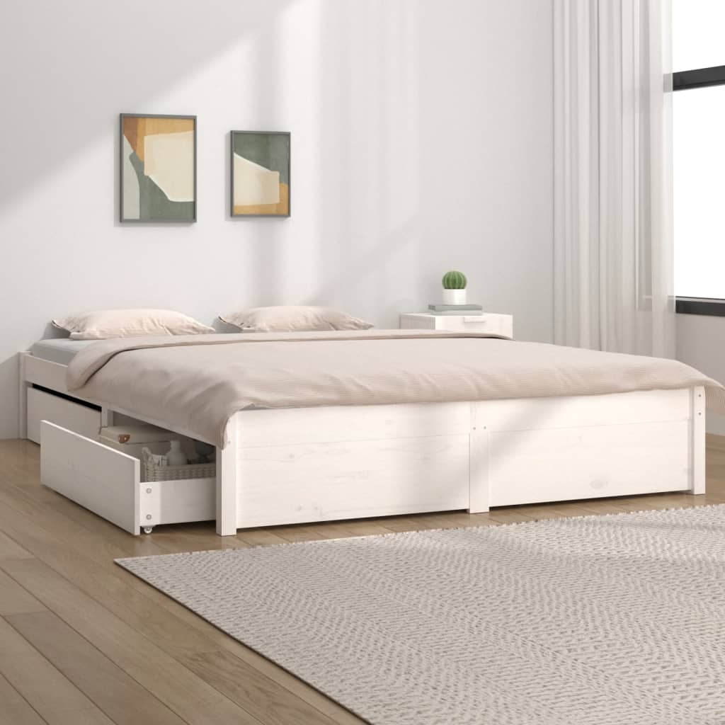 Bedframe met lades wit 200x200 cm