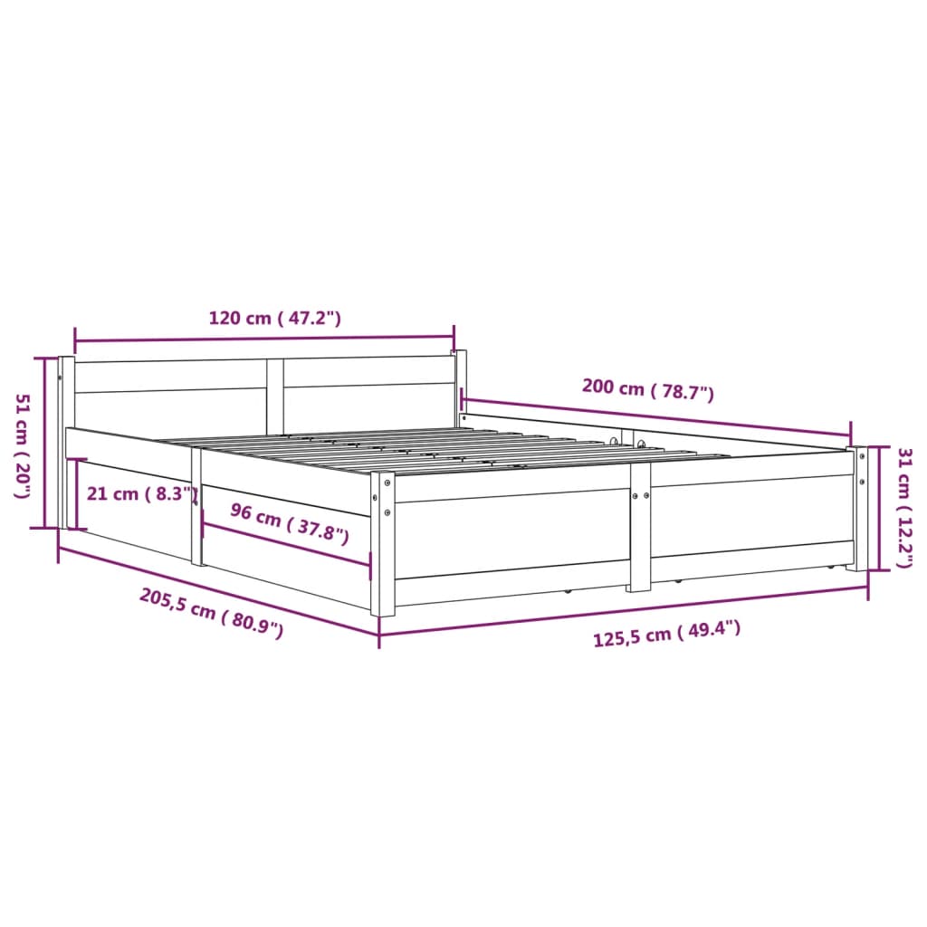 Bedframe met lades wit 120x200 cm