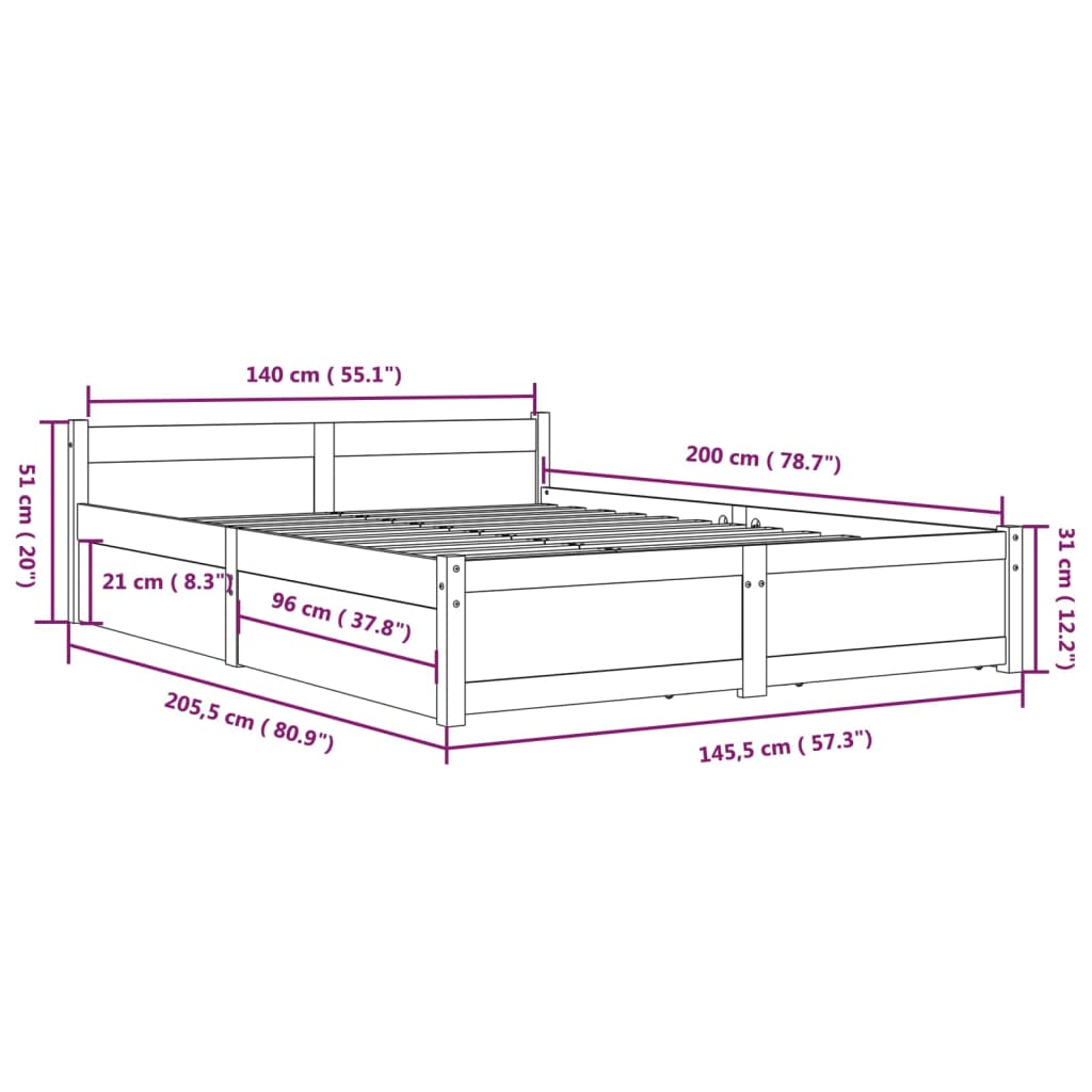 Bedframe met lades wit 140x200 cm