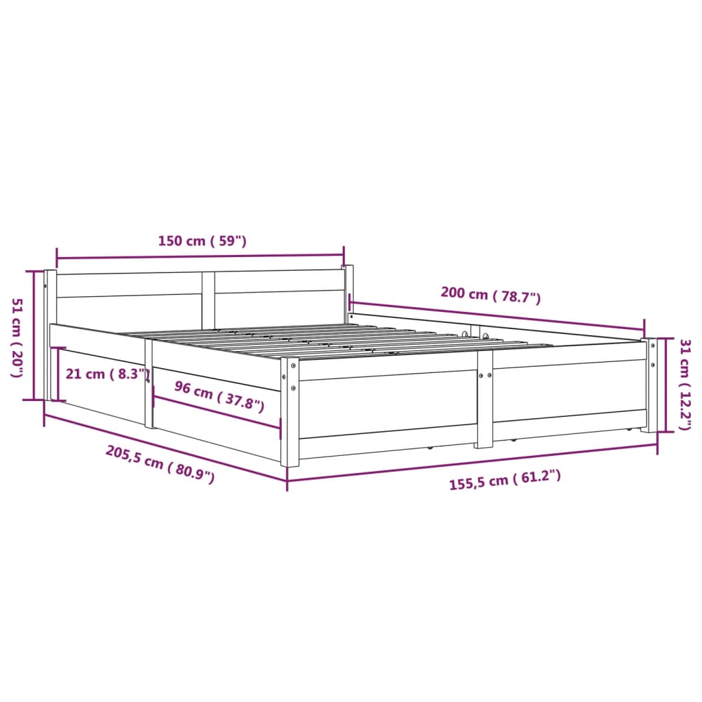 Bedframe met lades wit 150x200 cm