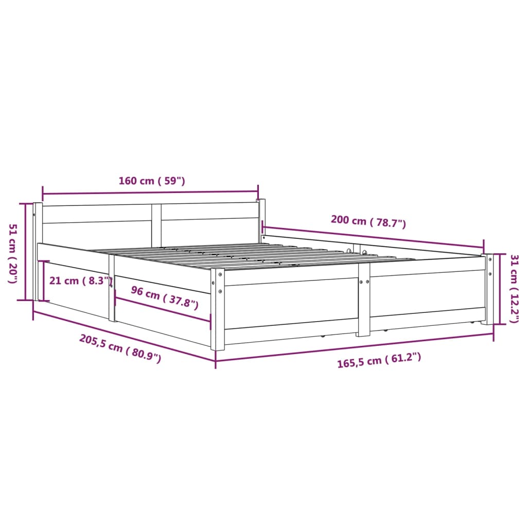 Bedframe met lades wit 160x200 cm