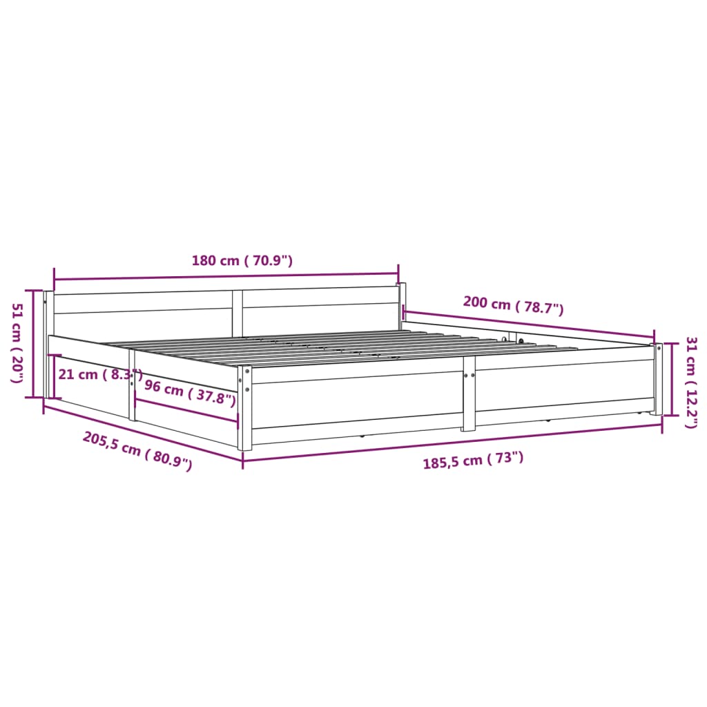 Bedframe met lades wit 180x200 cm Super King Size