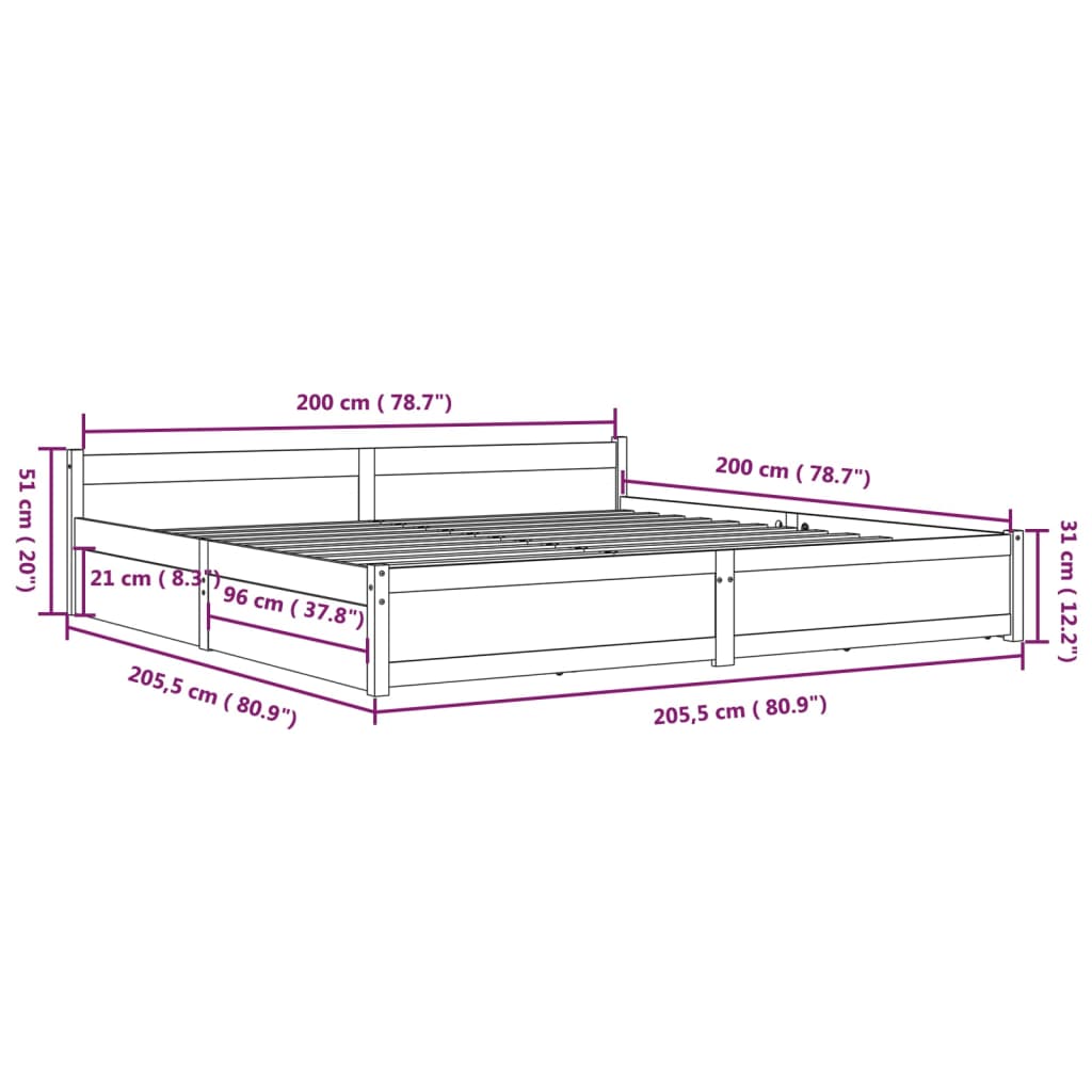 Bedframe met lades wit 200x200 cm