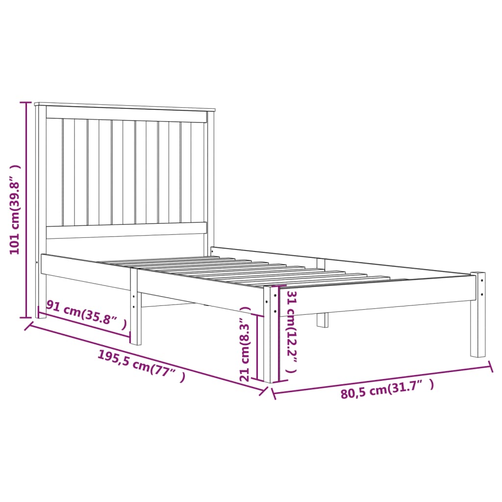 Bedframe massief grenenhout zwart 75x190 cm Bedden & bedframes | Creëer jouw Trendy Thuis | Gratis bezorgd & Retour | Trendy.nl