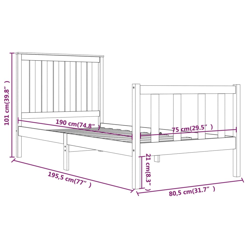 Bedframe massief grenenhout zwart 75x190 cm Bedden & bedframes | Creëer jouw Trendy Thuis | Gratis bezorgd & Retour | Trendy.nl