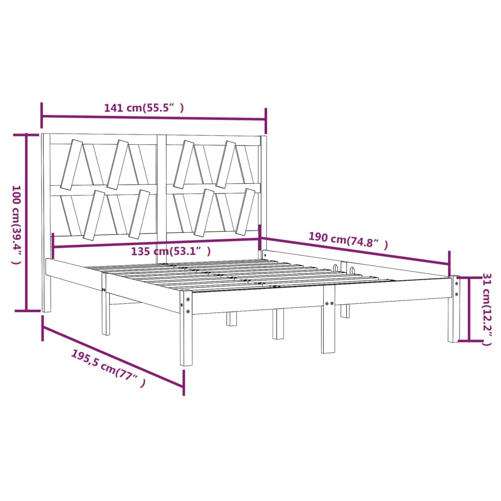 Bedframe massief grenenhout wit 135x190 cm 4FT6 Double