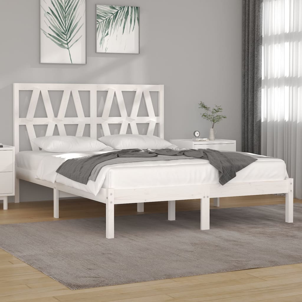 Bedframe massief grenenhout wit 135x190 cm 4FT6 Double